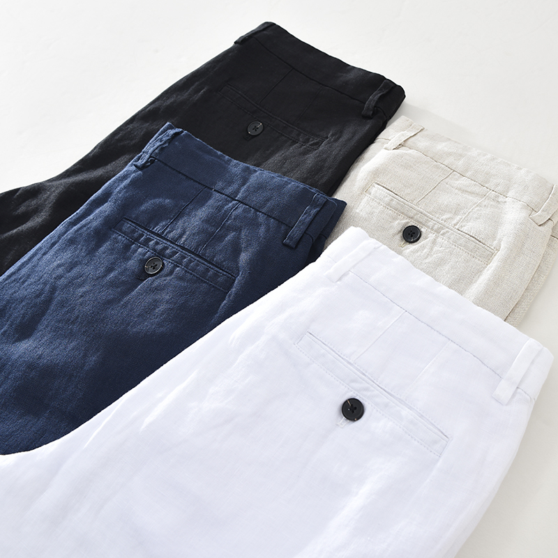 Home Textiles Store - Style japonais simple hommes lin pantalons